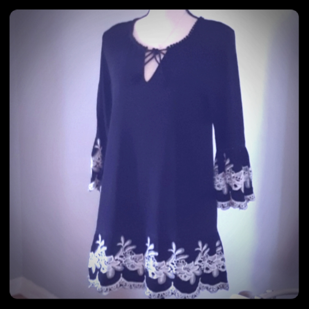 Crochet Lace Mini Dress Baroque Bell Sleeve